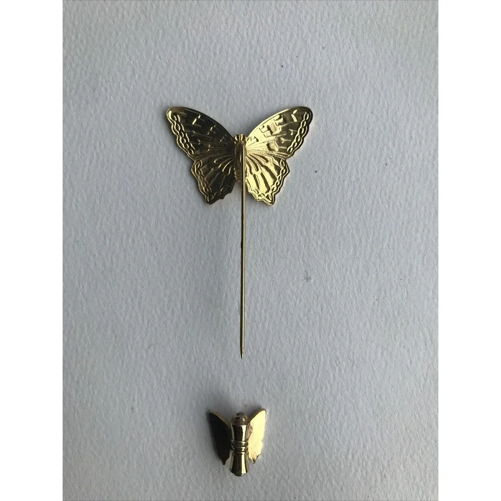 Frosted Pink, Green, Gold Butterfly Vintage Lapel Pin 70s Summer